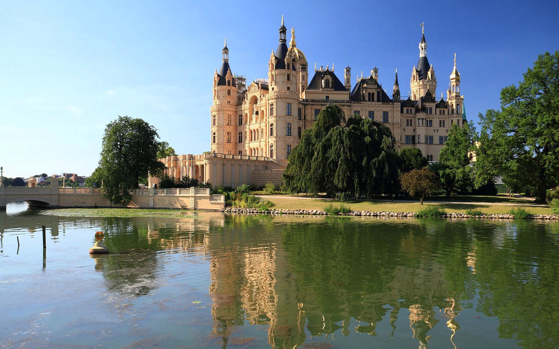 himmel fluss brücke bäume schloss