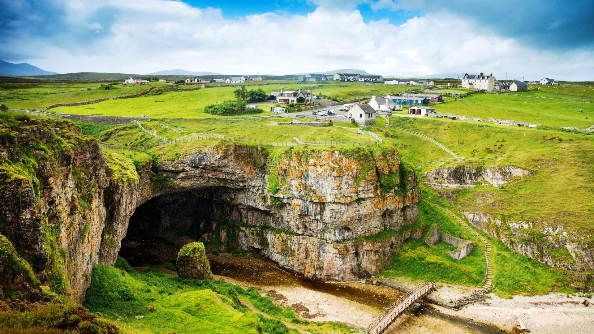 green scotland landscape mountain village sky photo