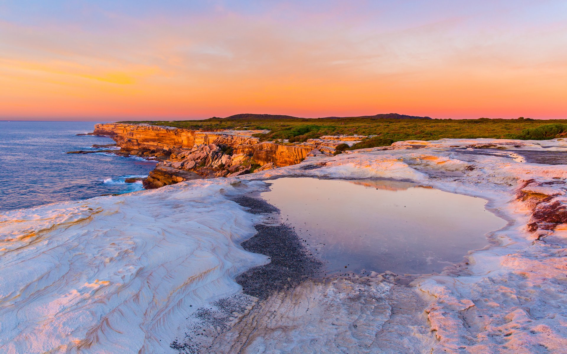 australien cape solander himmel wolken sonnenuntergang meer felsen horizont