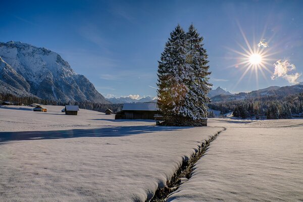 Cozy Bavarian winter landscape