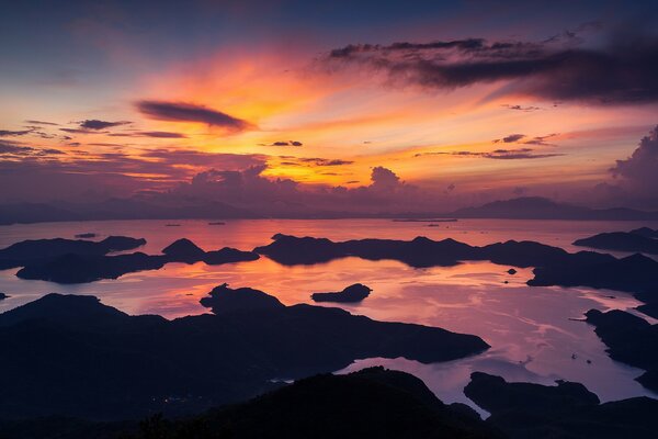 Sky over the sea in Hong Kong at dawn