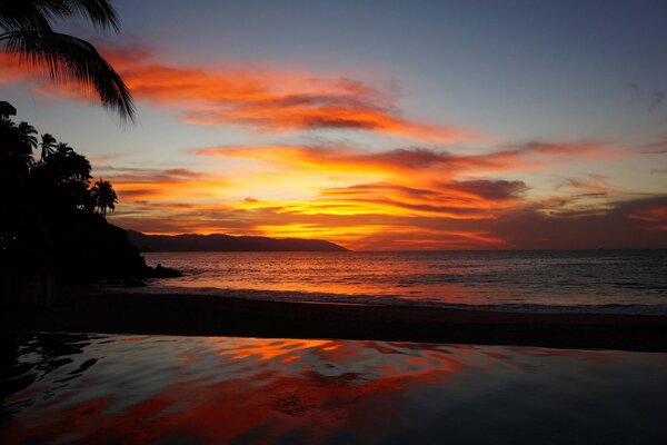 Sunset in the tropics, where the ocean is nearby