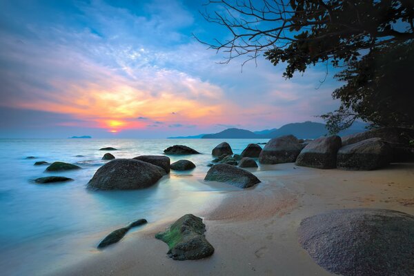 Bright sunset on the seashore