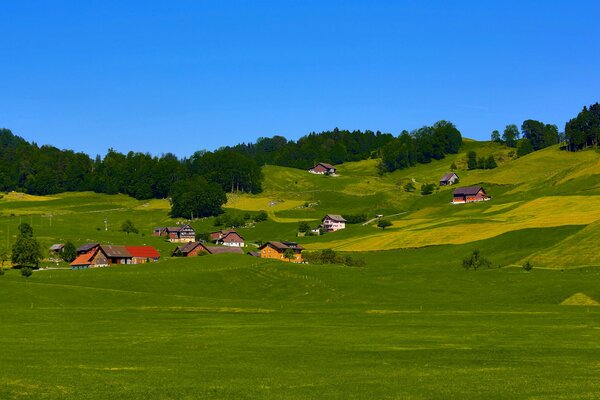 Domy na wzgórzu na polu