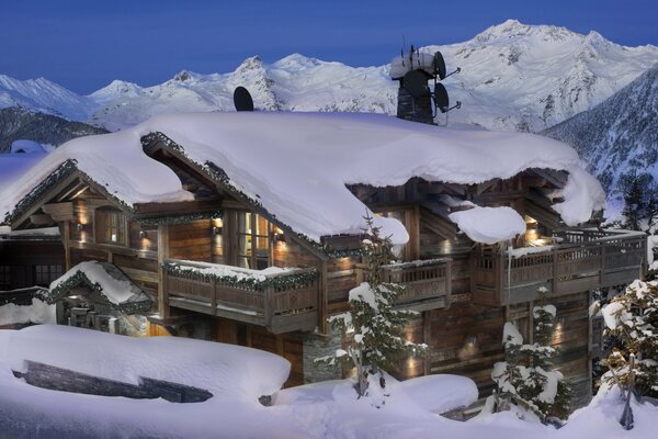 Winter evening in Courchevel Hotel