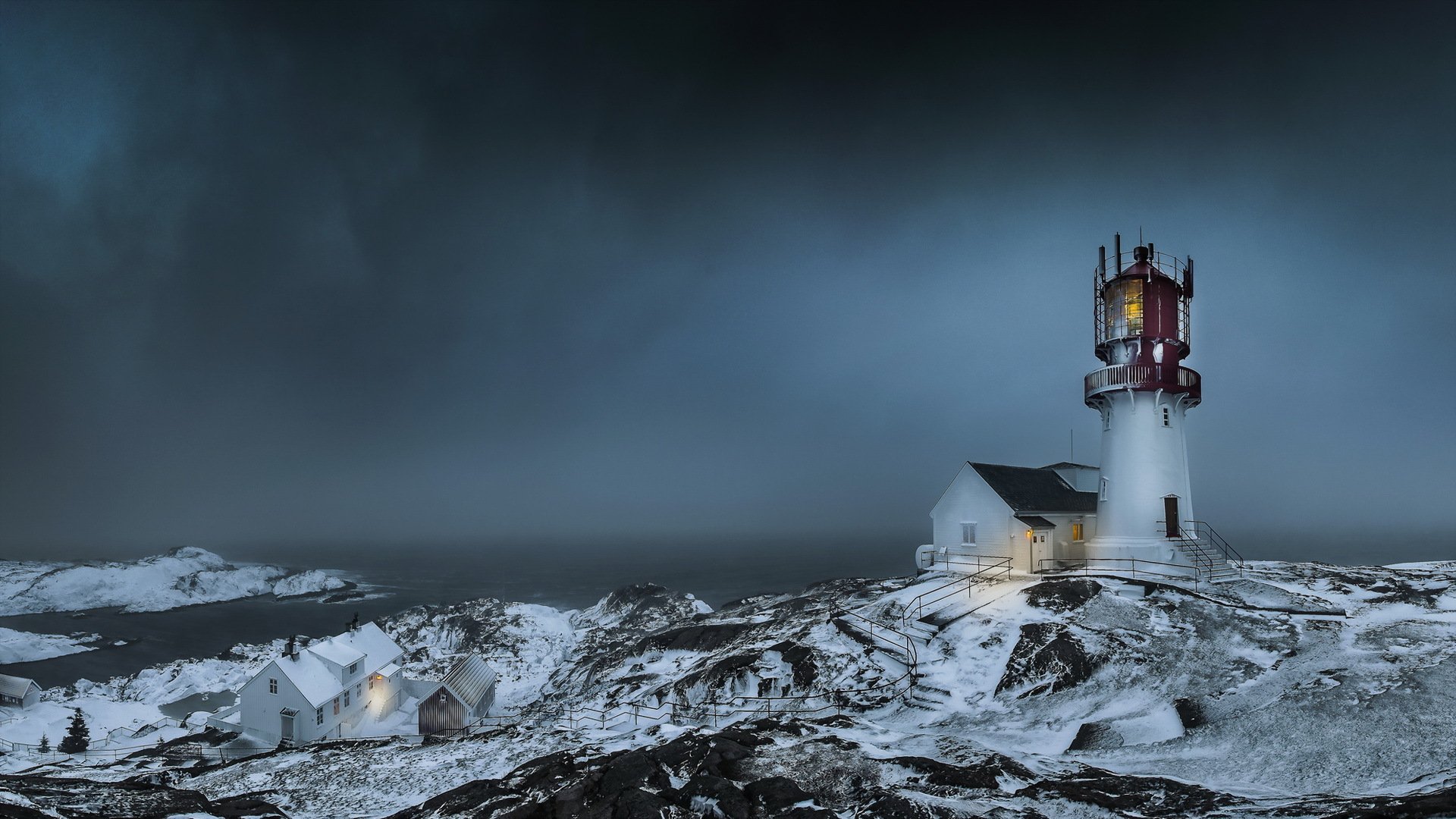 lighthouse sunset sea landscape