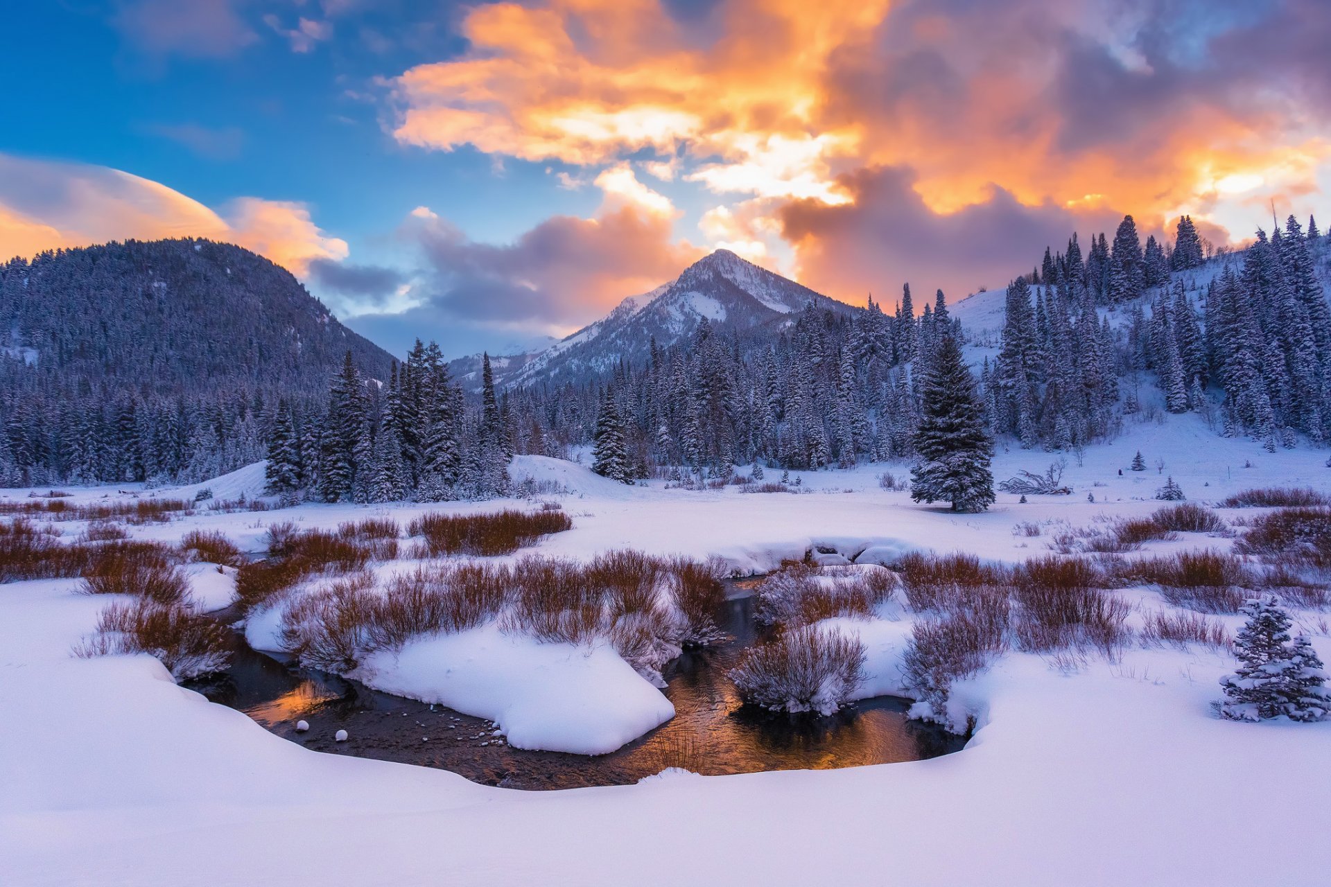 usa utah góry zima śnieg potok