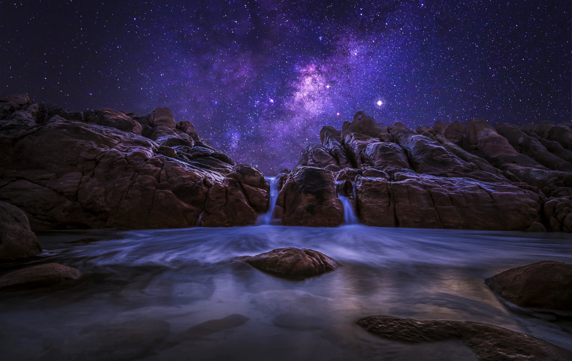 western australia nacht ozean felsen steine milchstraße himmel sterne natur