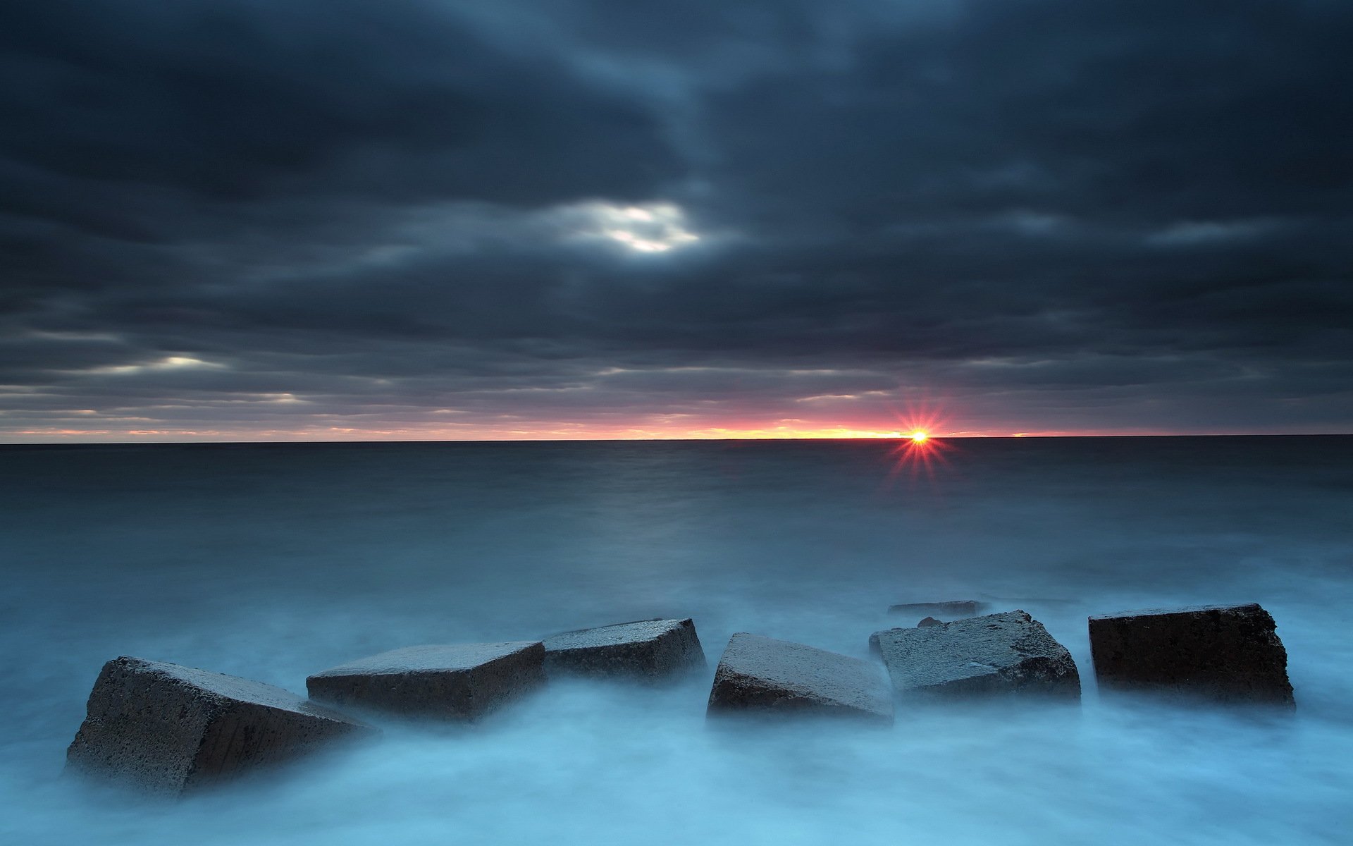 coucher de soleil mer blocs