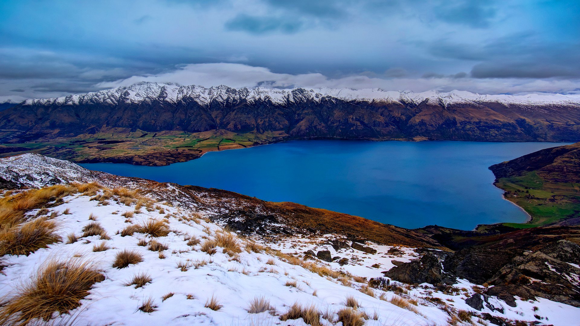 ciel nuages nuages montagnes neige herbe lac