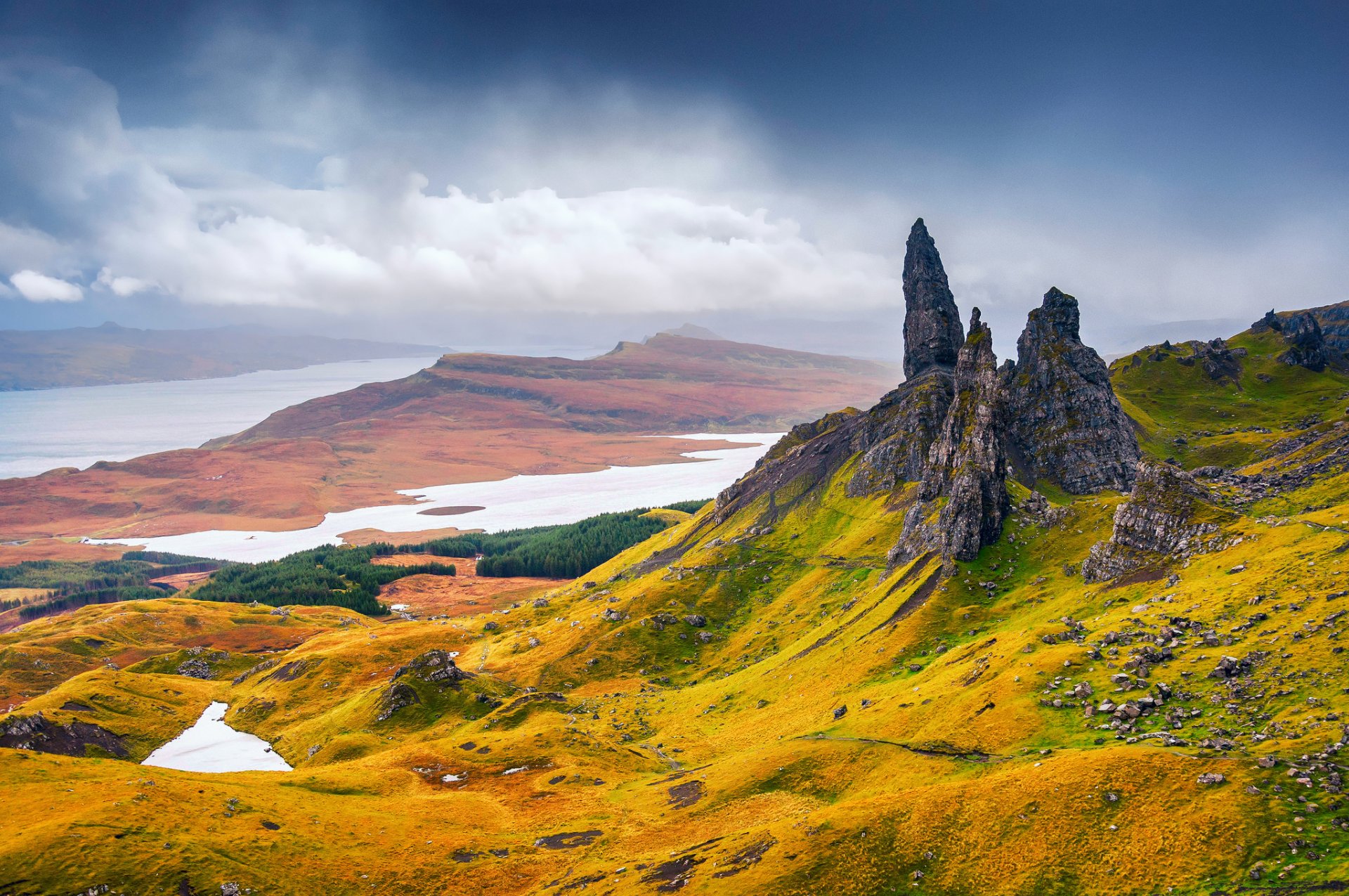 schottland highland region trotternish halbinsel felsen storr herbst