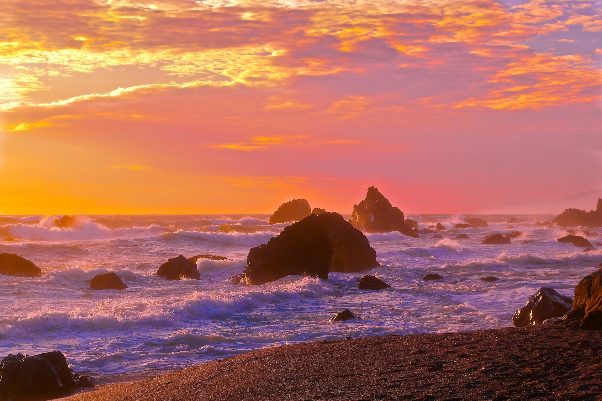 mare onde costa rocce cielo tramonto orizzonte