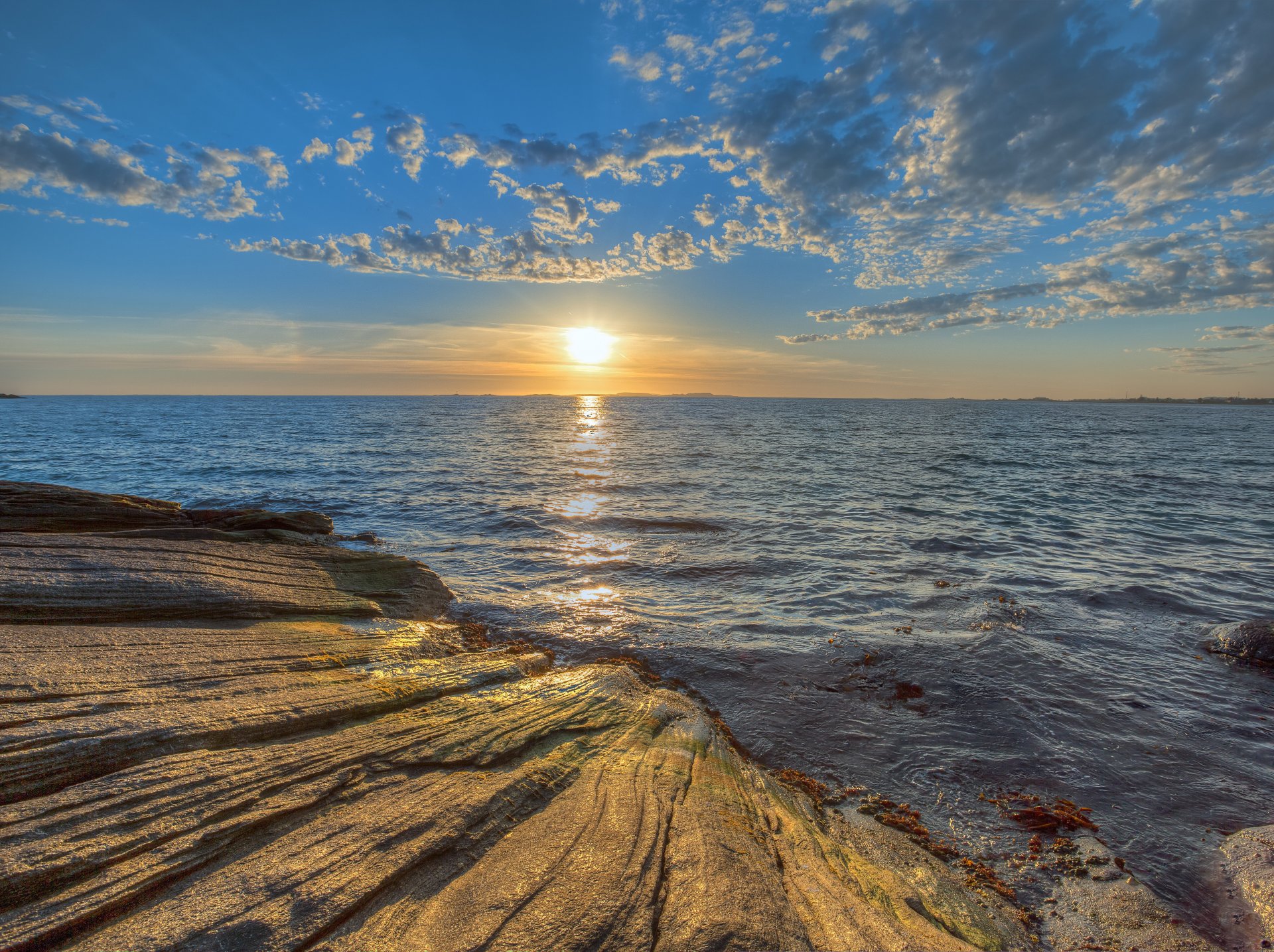 ky clouds sun sunset sea stones rock nature