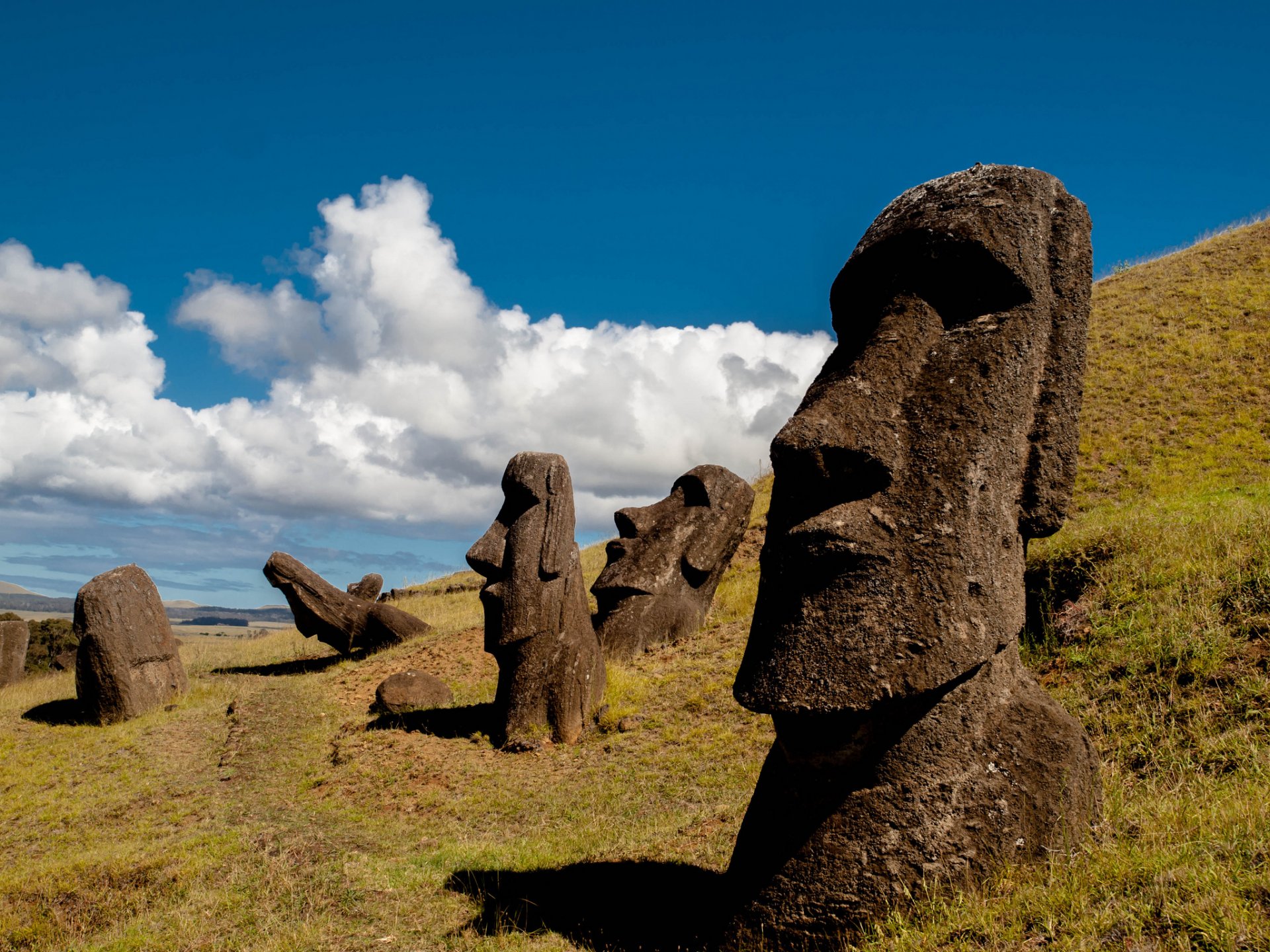 chile easter island rapa nui moai statue sky slope