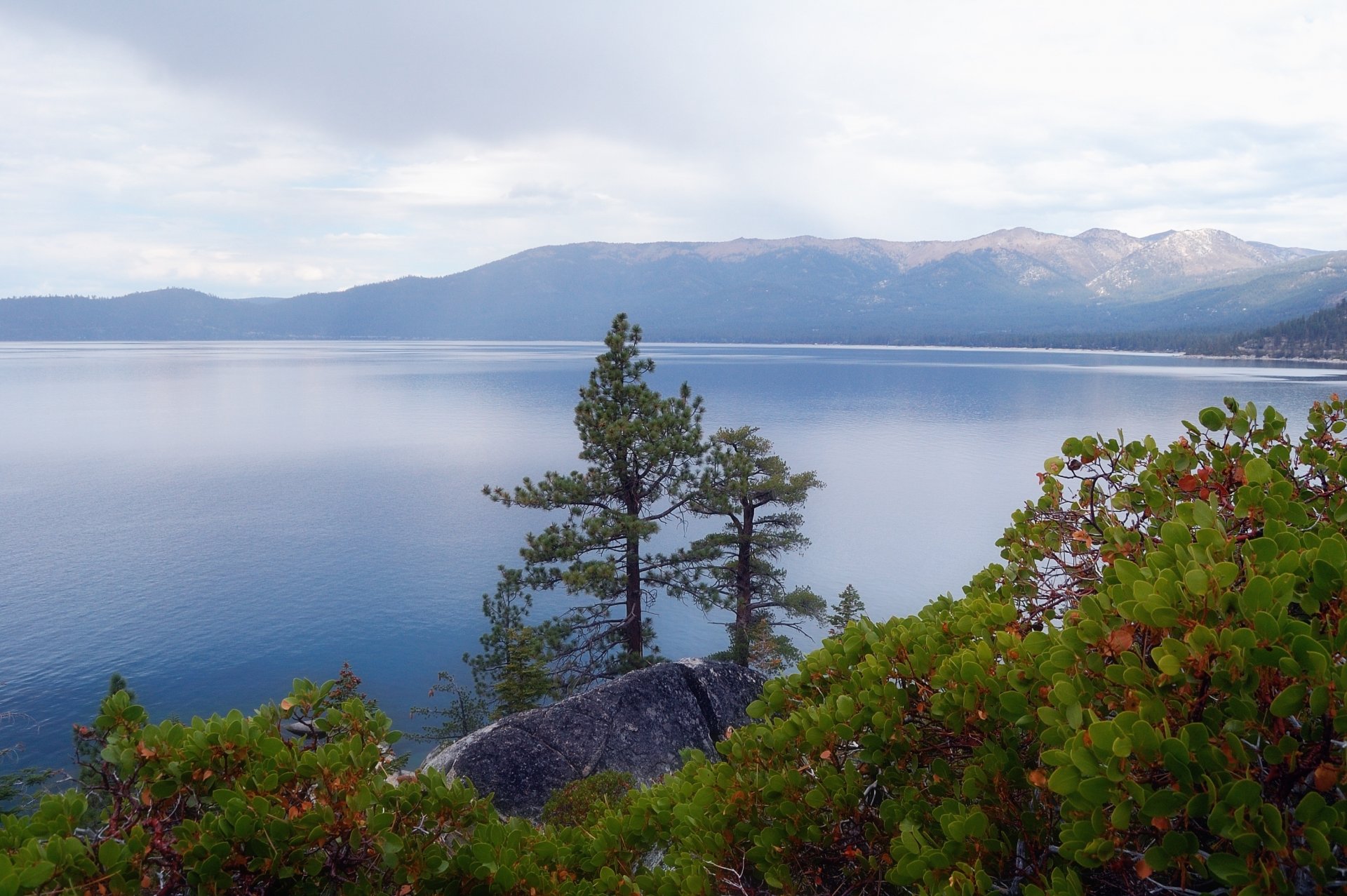 lake tahoe nevada usa jezioro drzewa rośliny niebo chmury góry klify