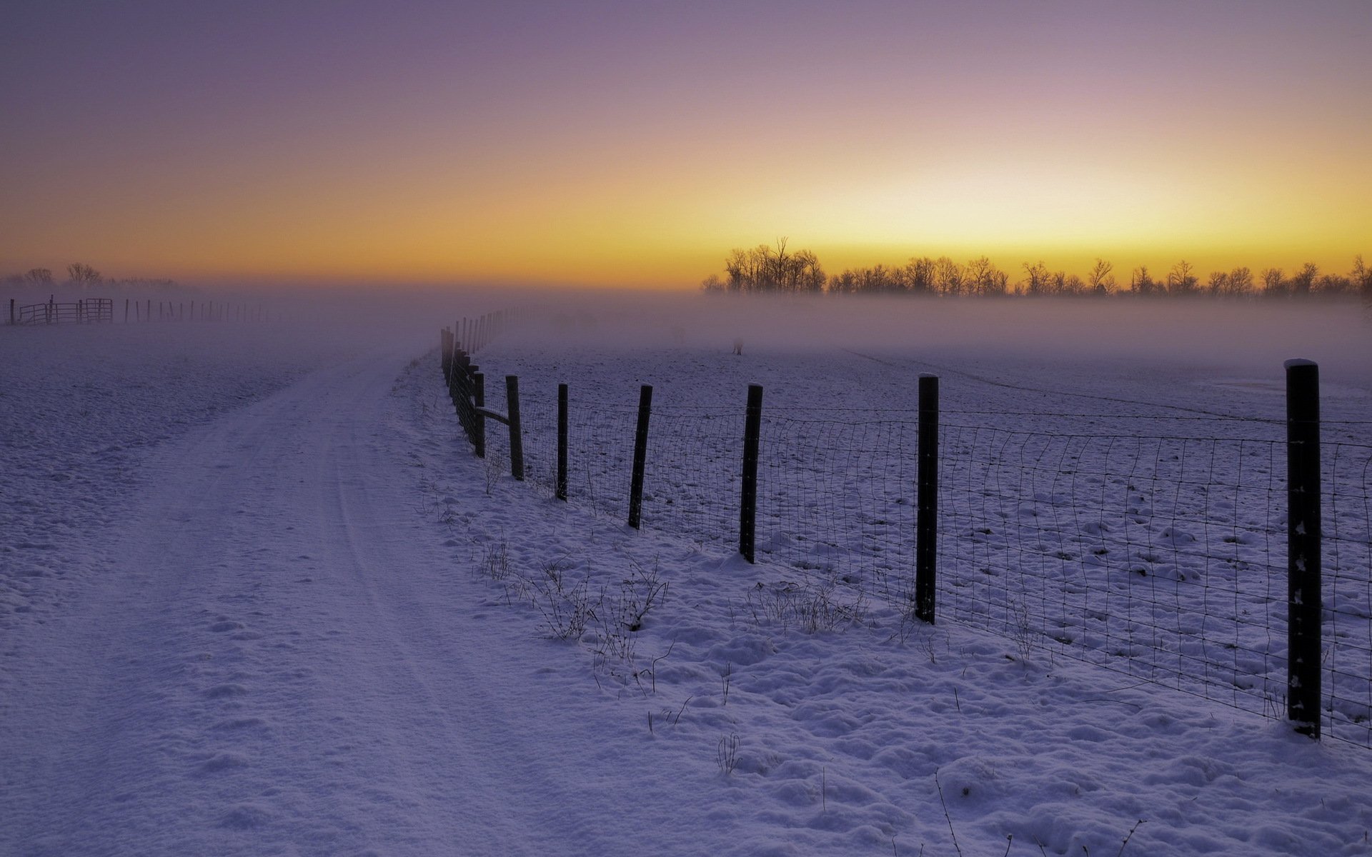 tramonto inverno paesaggio recinzione strada