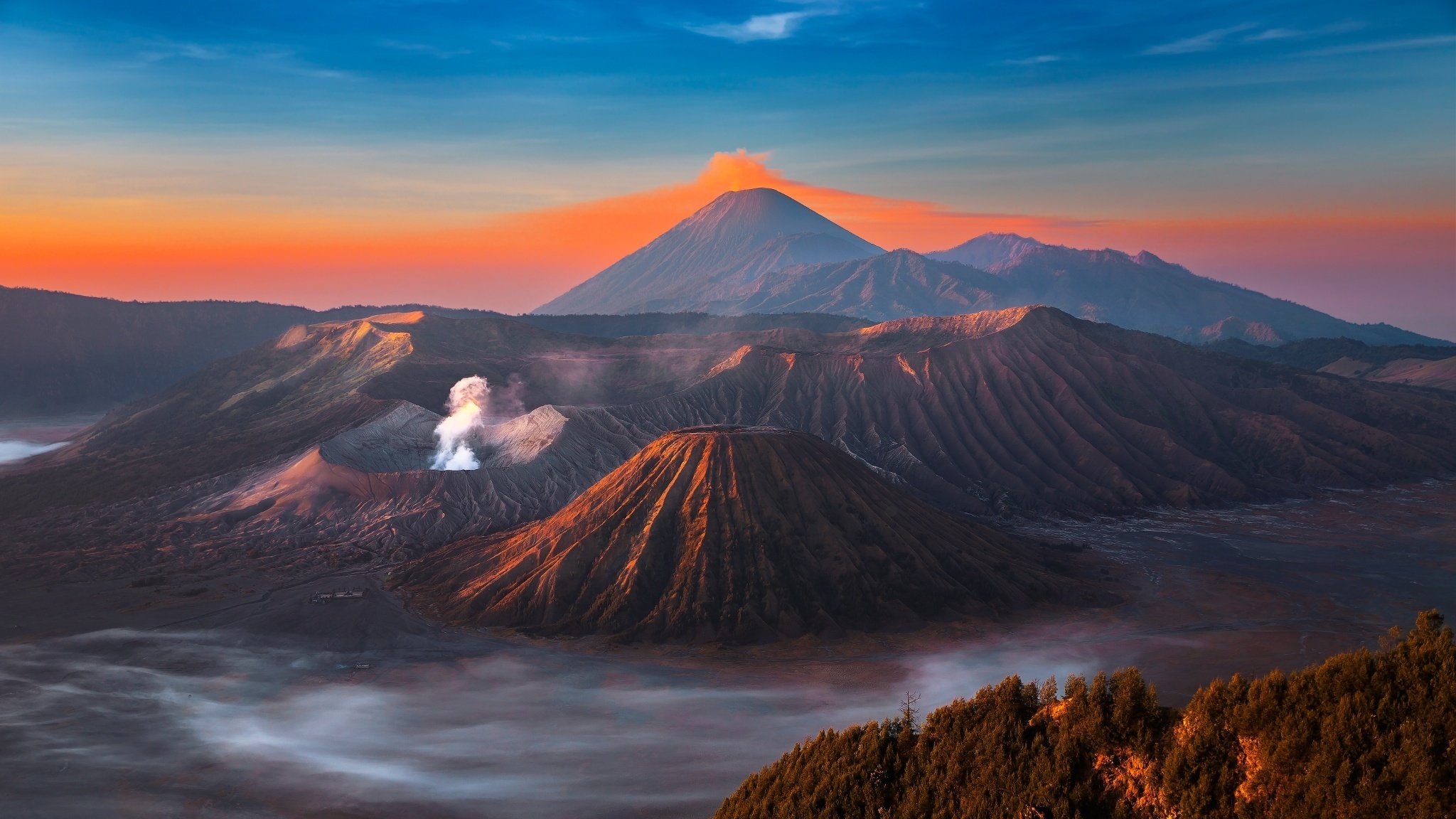 volcano eruption sky mountains landscape fantastic of bromine smoke mountain java island bromo hd