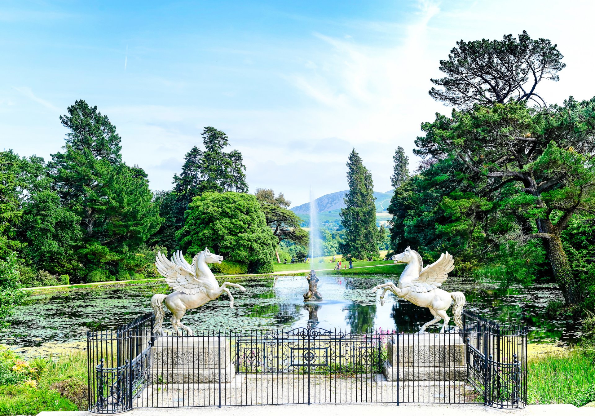 county wicklow ireland sky park sculpture horse fountain people tree pegasus pond