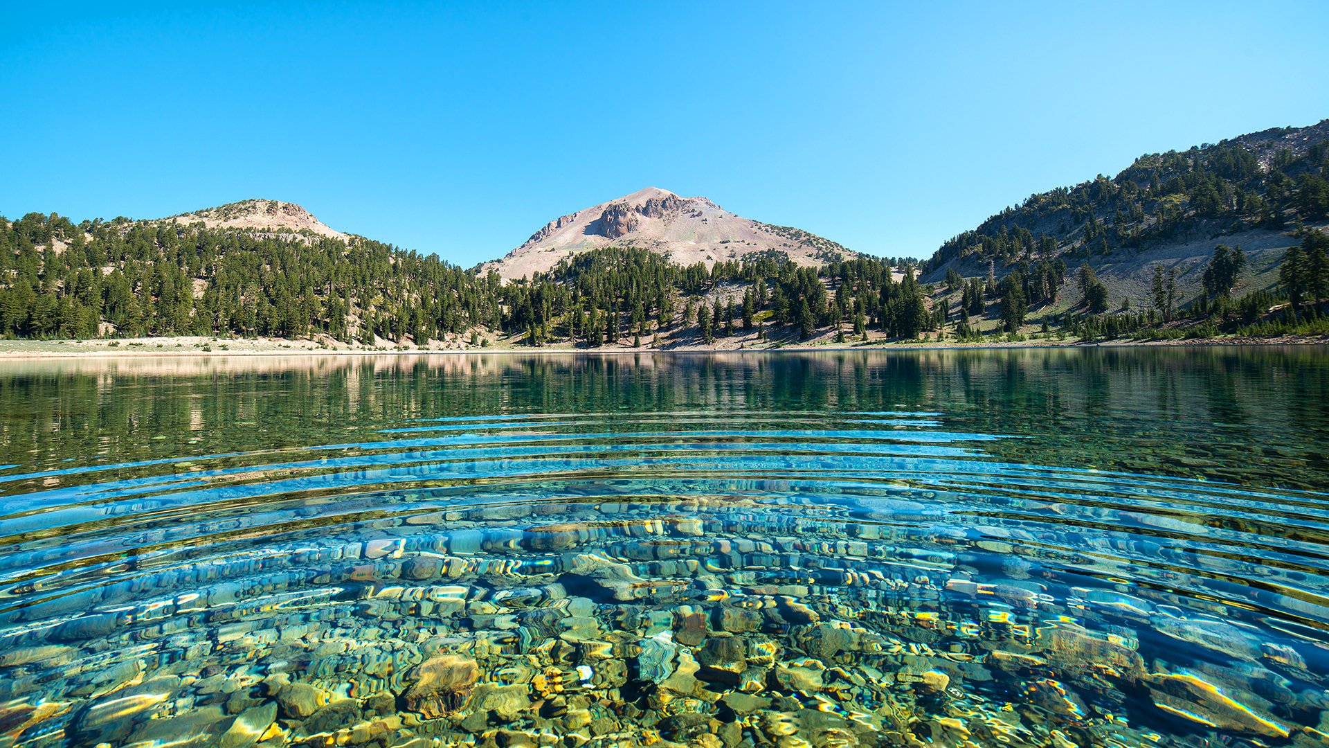 ciel montagnes lac eau transparence pierres