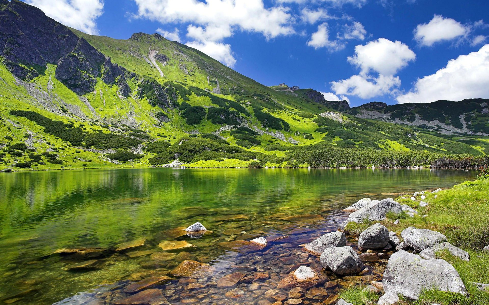 polen tatra himmel berge wolken see steine