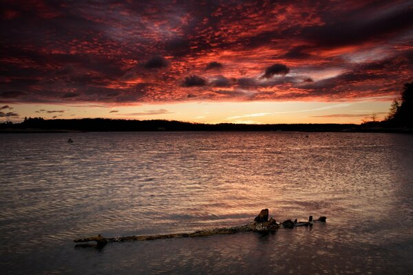 Landscape of lake and sky at sunset