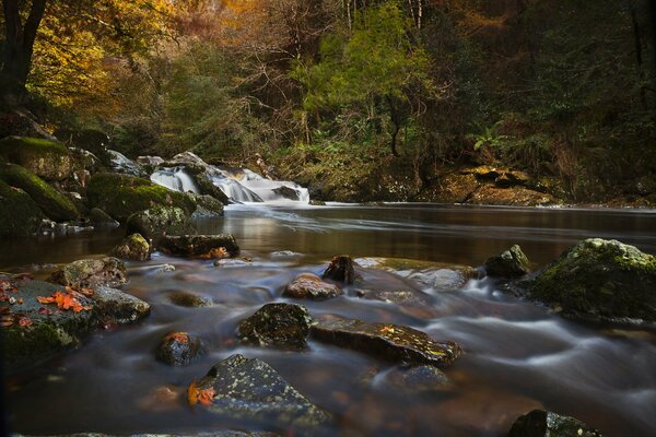 Unglaubliche Steine im Herbst im Fluss