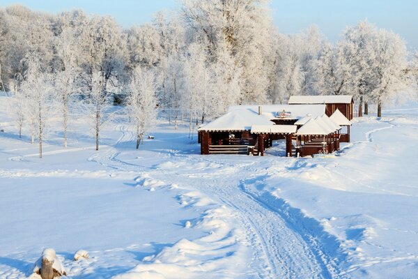 The Russian estate is covered in snow