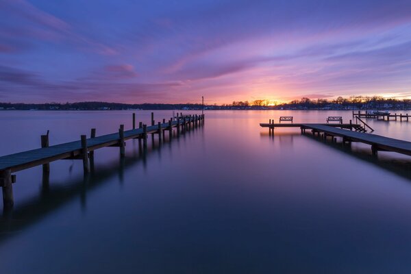 Beautiful sunset on the river bank