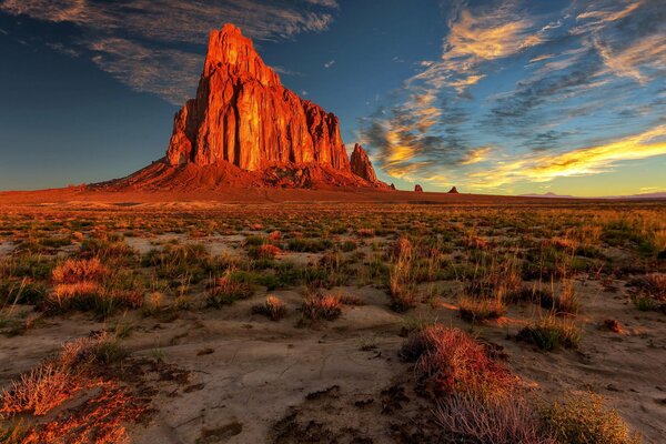 Desert at sunset among the rocks in New Mexico