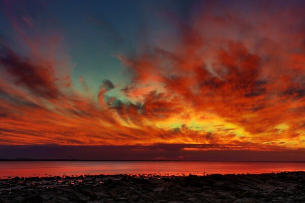 Beautiful sunset in summer on the sea