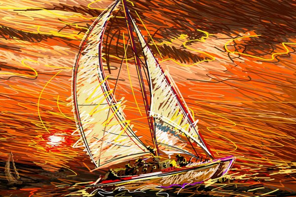 Illustration d un yacht en mer