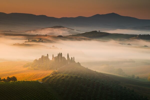 Misty mountains at sunrise