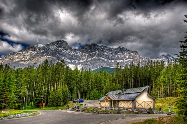 View of the house by the mountain in Canada