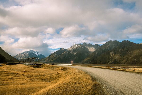 Road with mountain view and bridge