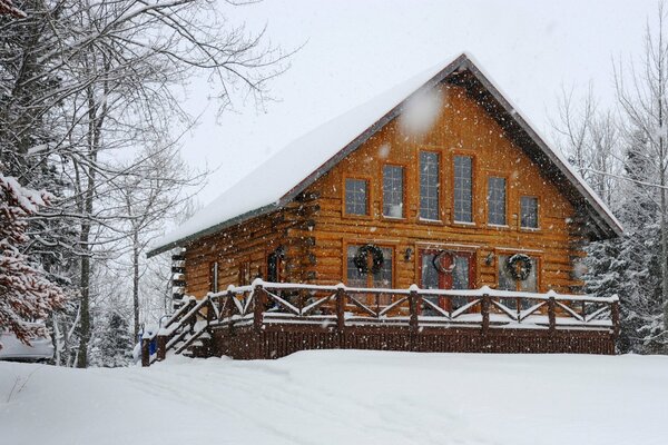 Neige nature maison arbres