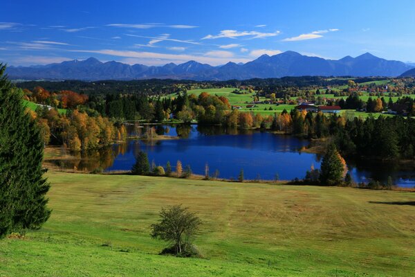 A trip to Bavaria bright blue sky and pond