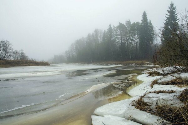 Eisspaltung am Frühlingsfluss