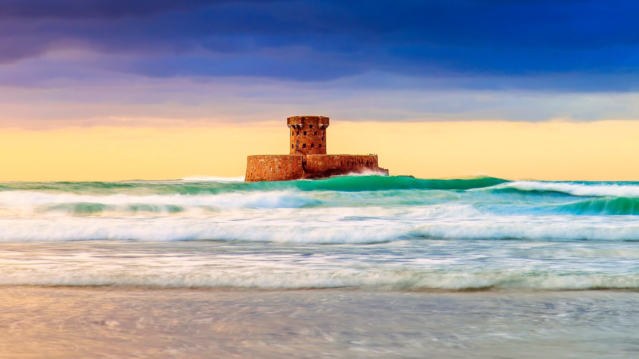 cielo mar olas torre castillo fuerte