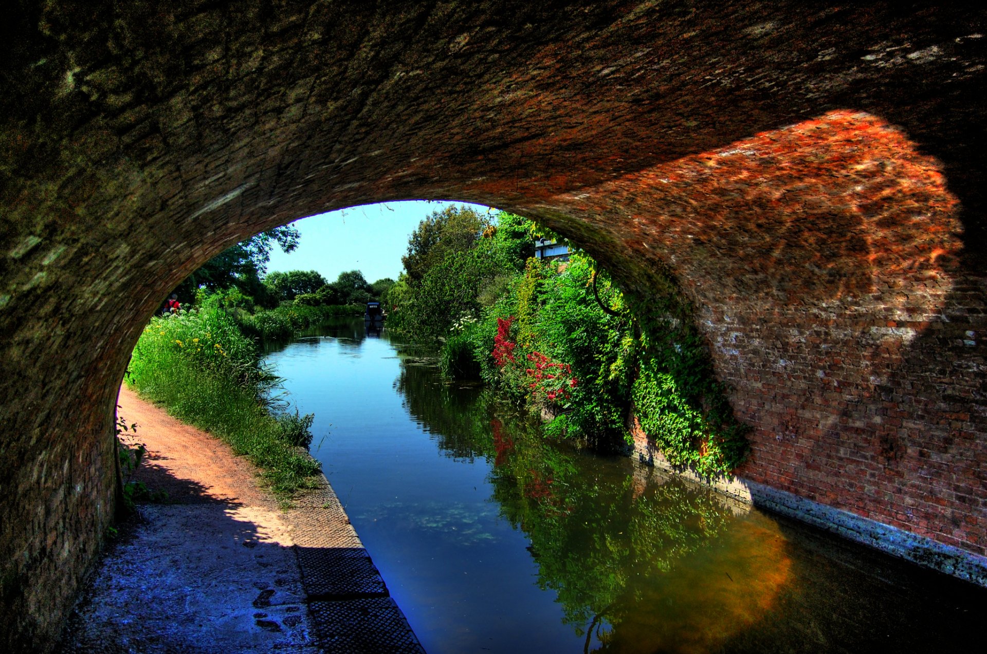 channel water bridge arch tree flower