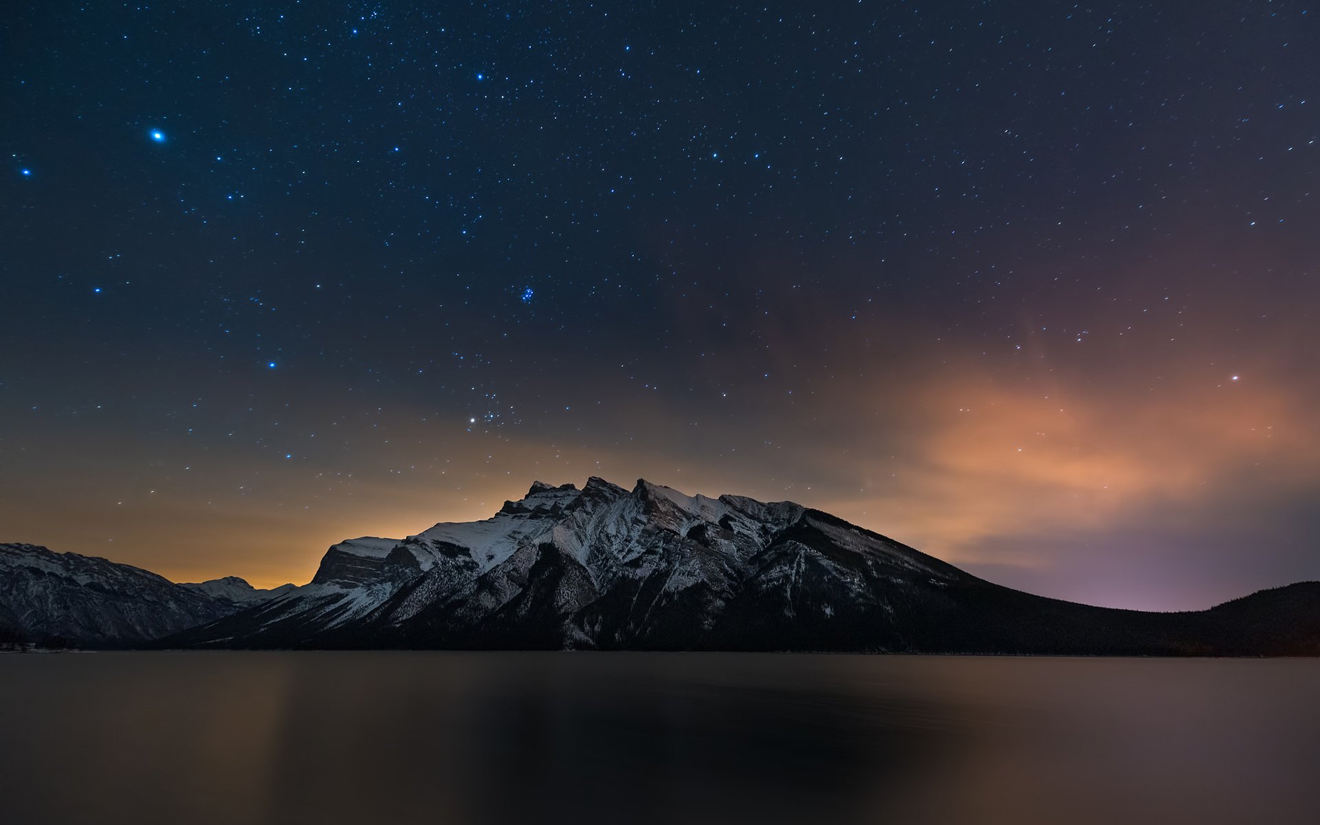 alberta canada lago montagna notte stelle