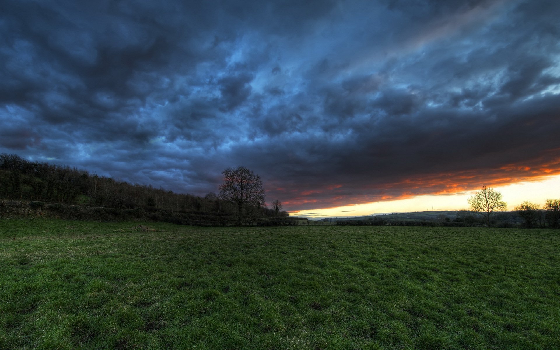 coucher de soleil champ ciel paysage