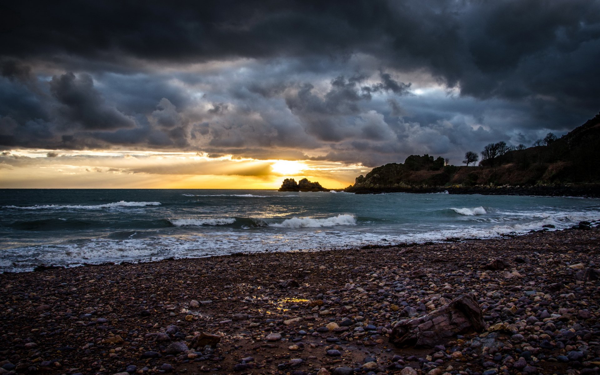 mer côte coucher de soleil paysage