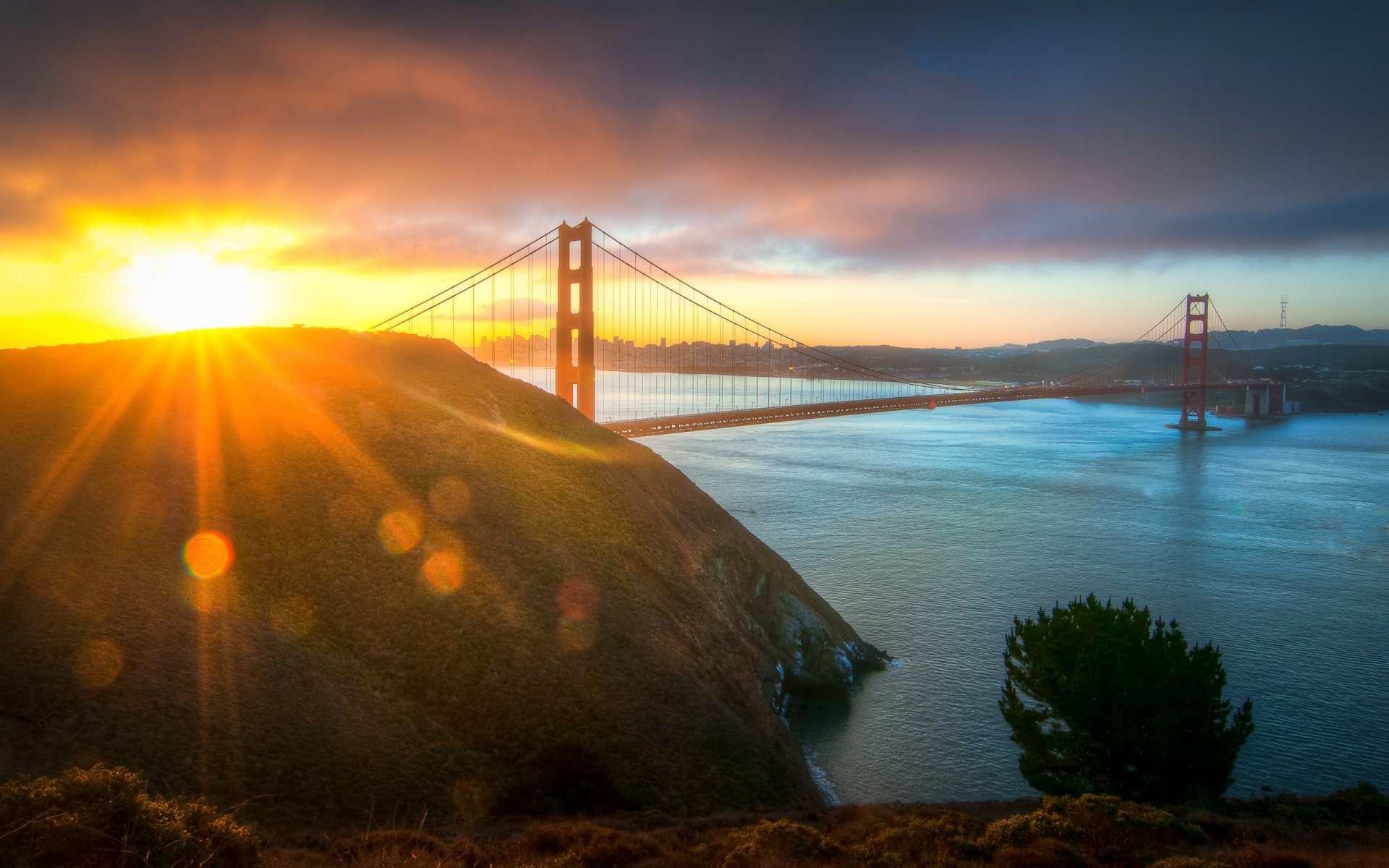 usa miasto most golden gate poranek słońce