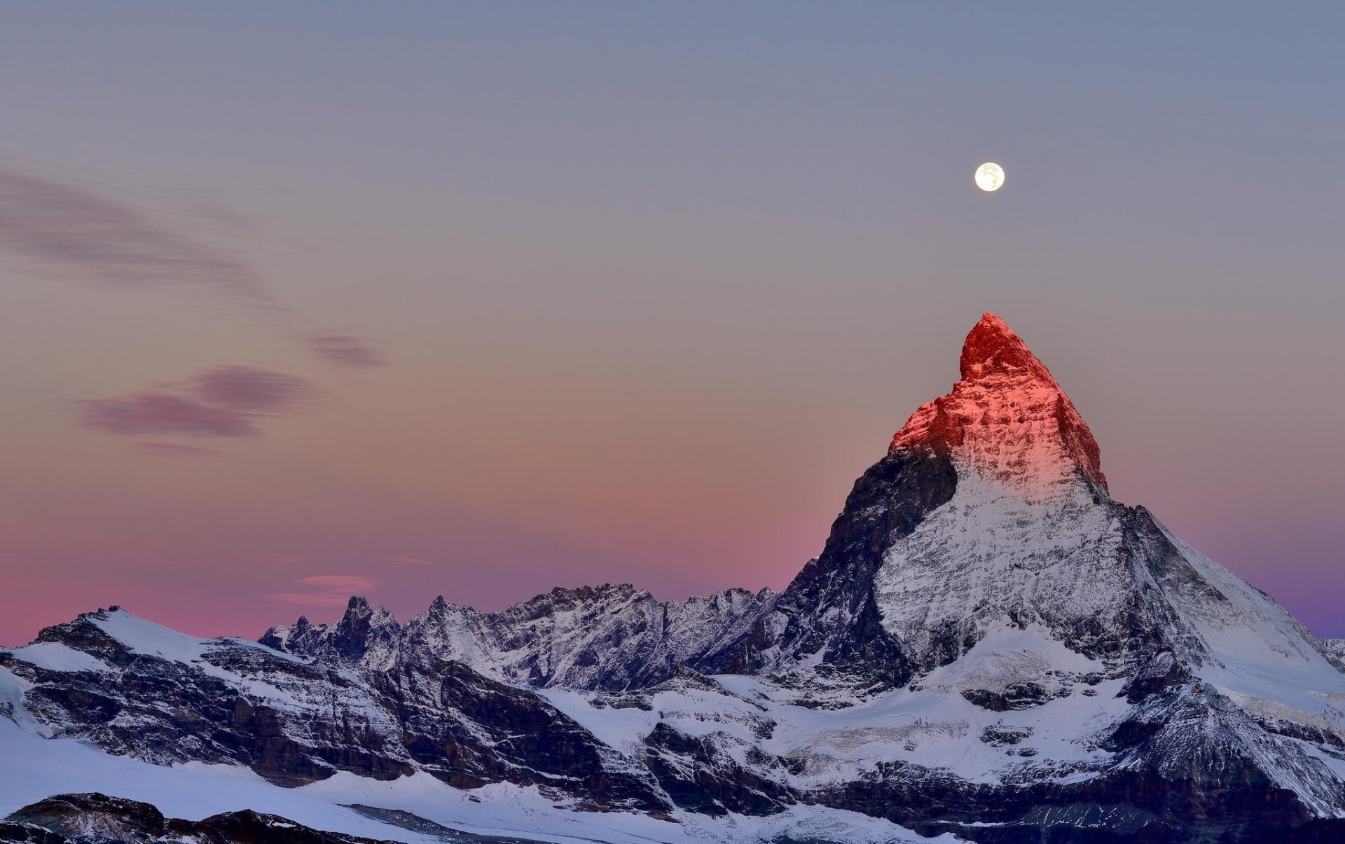 mountain alps snow moon twilight peak summit