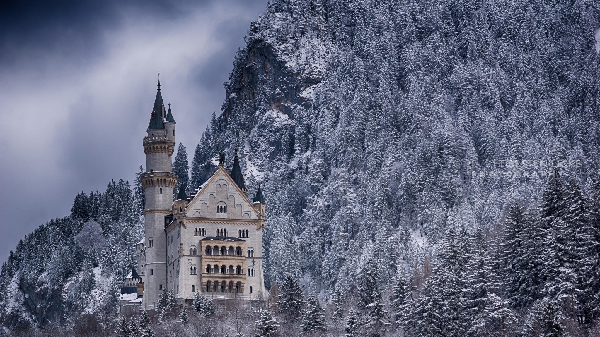 castle forest mountain winter snow germany