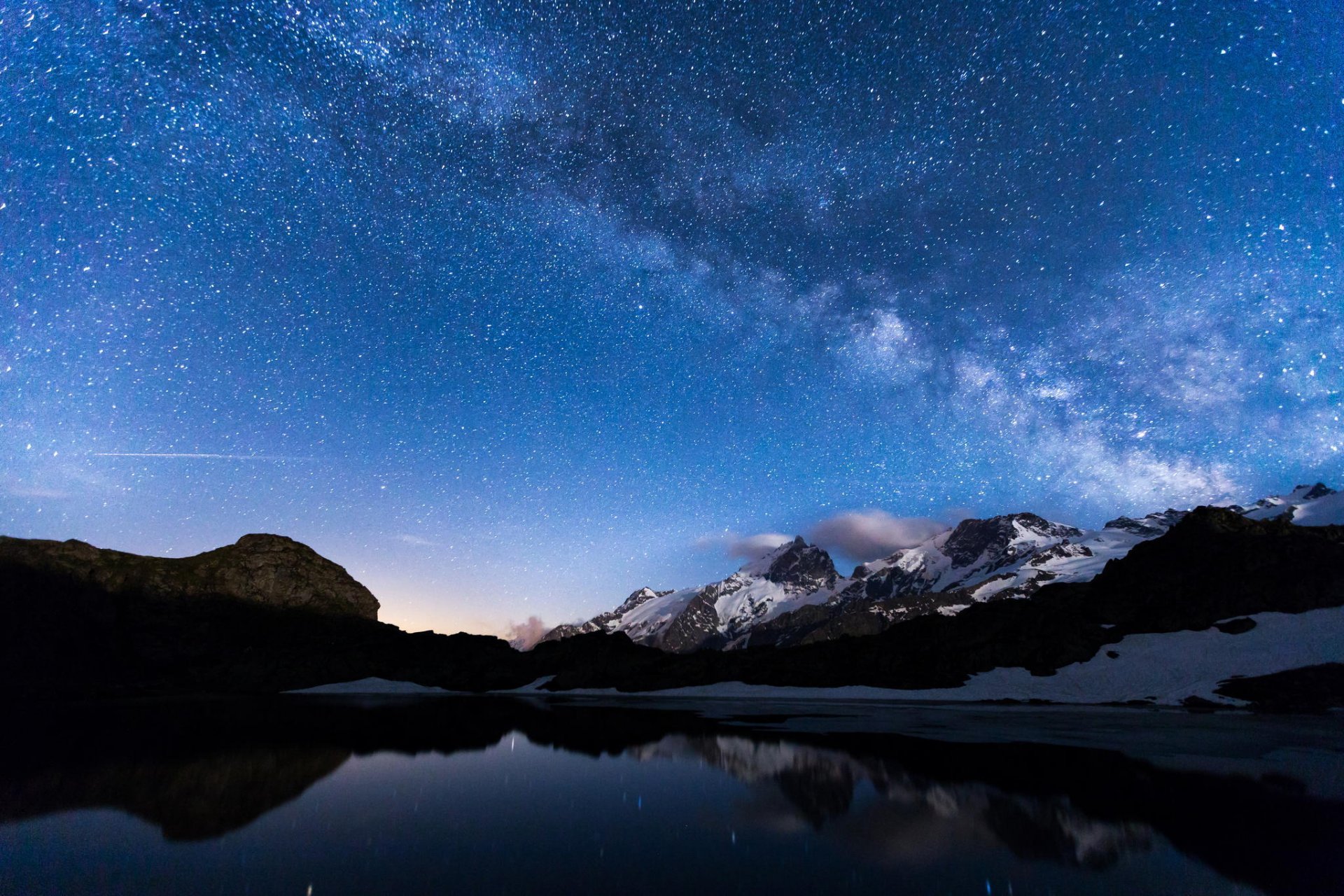 nacht see berge himmel sterne reflexion