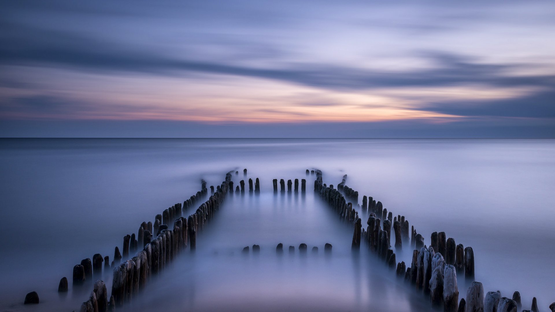 germany north sea calm beach of the support night sunset sky horizon