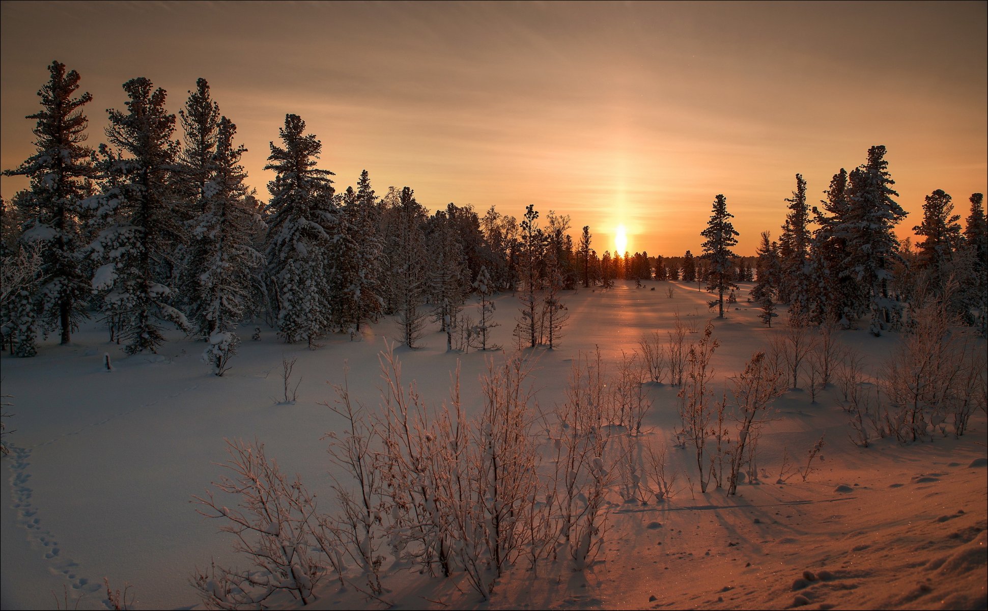 закат зима пейзаж природа