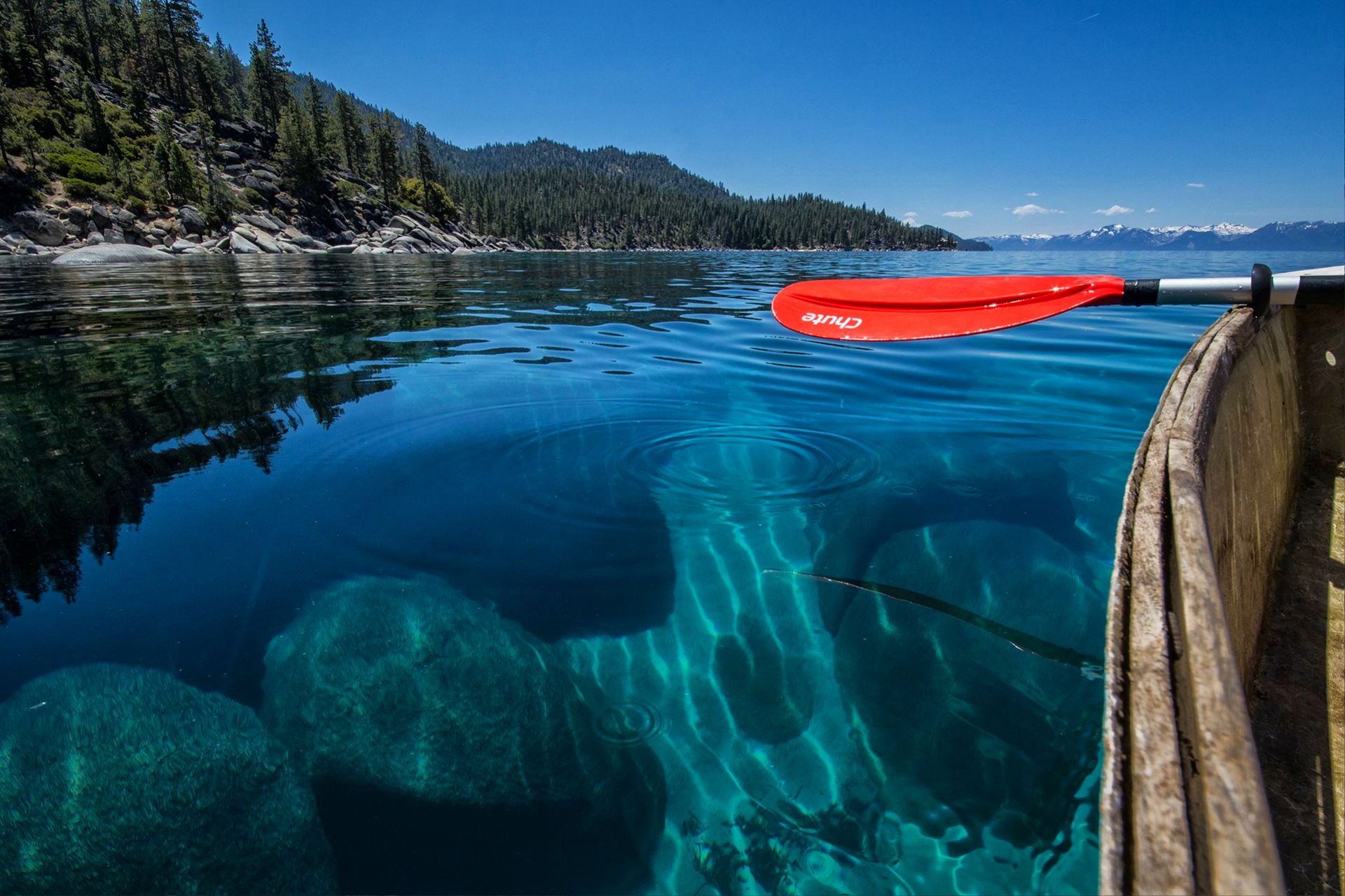 himmel berge see wasser transparenz boot paddel