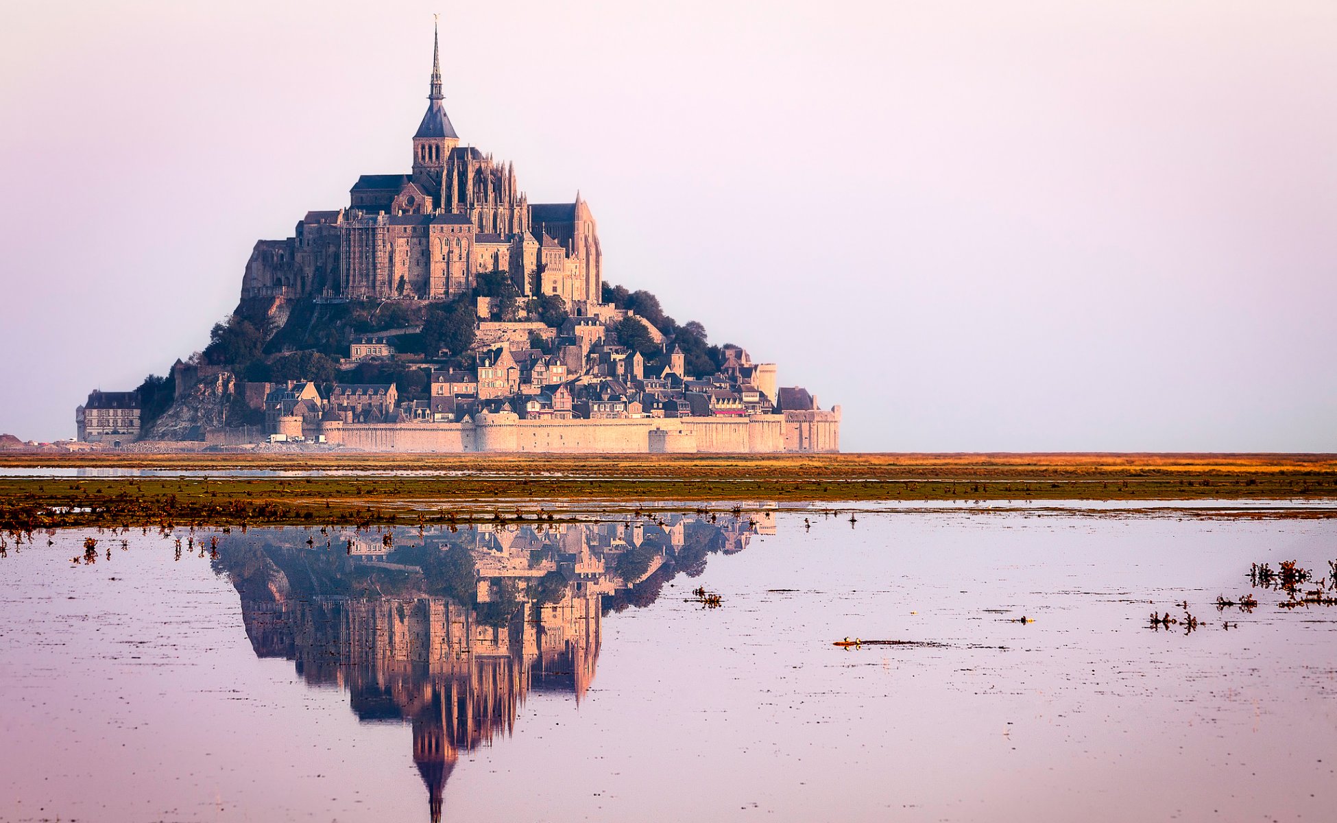 frankreich normandie schloss mont-saint-michel himmel reflexion